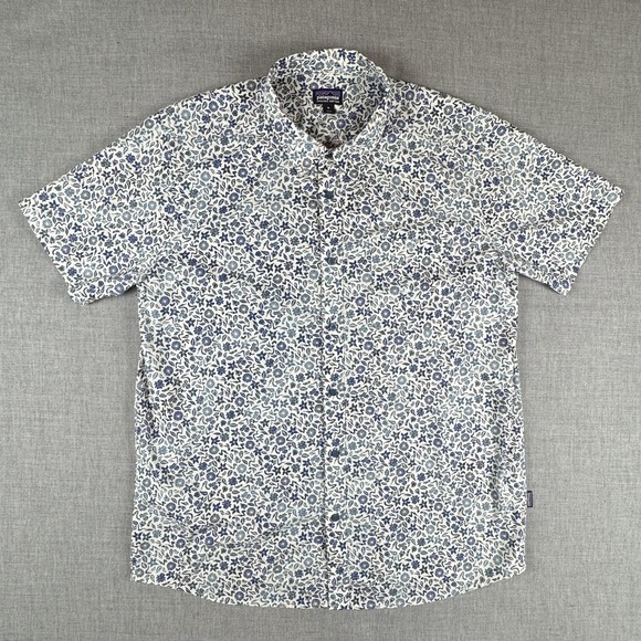 Patagonia Other - Patagonia Shirt Mens XL Blue Floral Organic Cotton Short Sleeve Button Up Casual